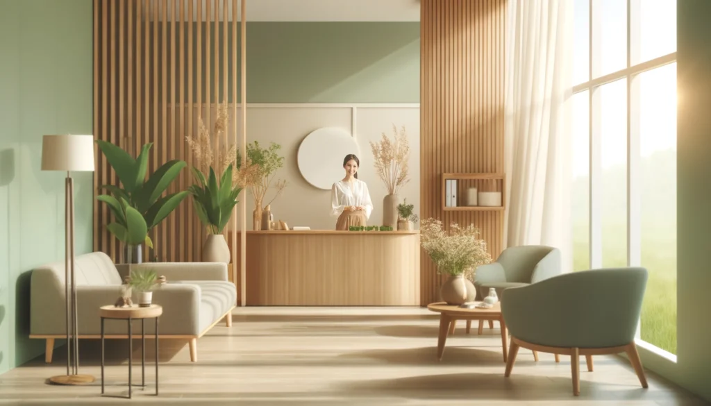 DALL·E 2024 04 12 11.00.59 A serene and welcoming image for a holistic medical wellness website. The scene includes a calm and soothing environment with soft natural lighting.
